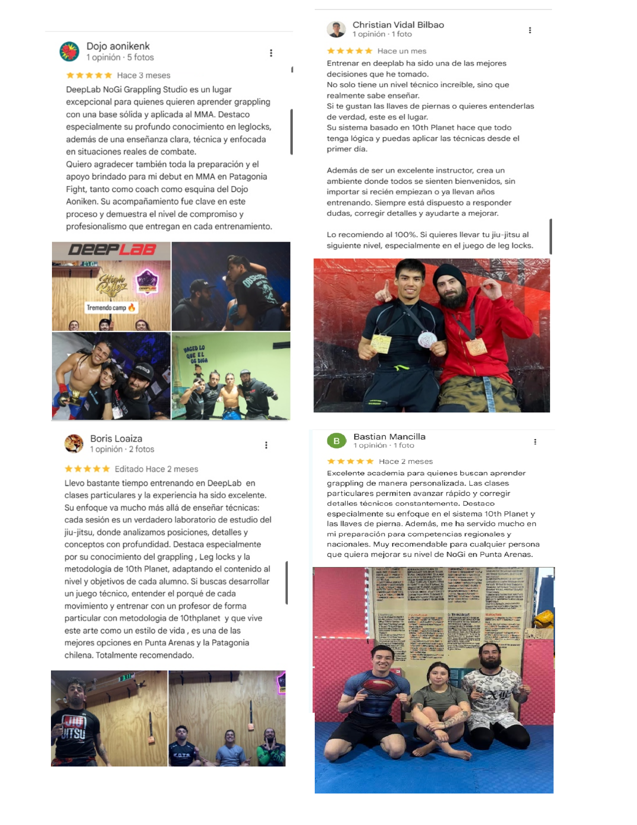 Opiniones de Google de alumnos de DeepLab NoGi Grappling Studio